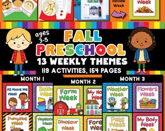 Fall Preschool Curriculum, kindergarten ready, alphabet, numbers, shapes, colors, sensory play, fine motor skills, educational, printable