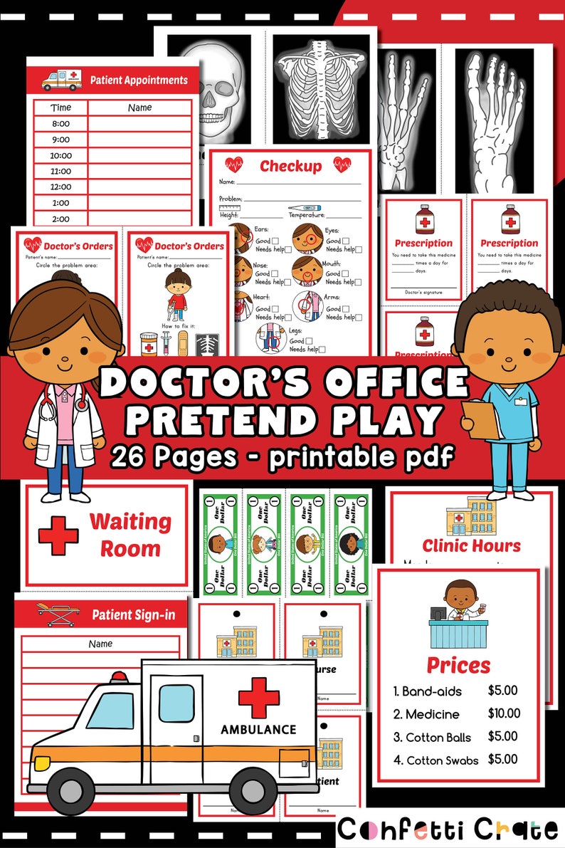 Doctor Pretend Play Printables, doctor dramatic play, hospital pretend, preschool printables, toddler activities, kindergarten 画像 10