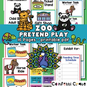 Zoo so tun, als spielen Printables, Zoo dramatisches Spiel zum Ausdrucken, Zoo spielen, Kleinkind so tun, als Zoowärter, Aktivitäten im Schulalter