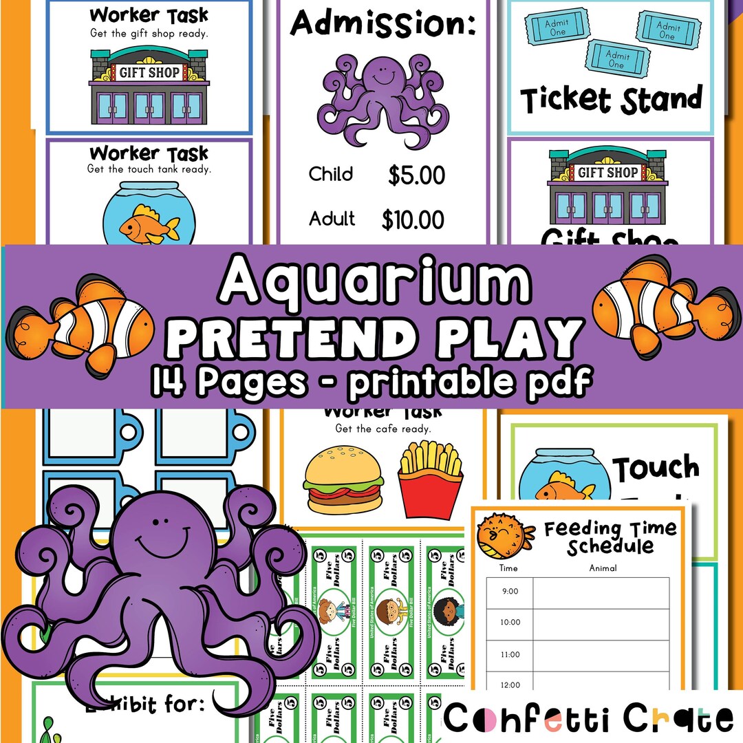 Aquarium Pretend Play Printable for Kids, Preschool Activities, Toddler ...