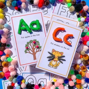 Tapetes de massinha do alfabeto para impressão para crianças, atividades pré-escolares, atividades infantis, educacionais, aprendizagem, tapete de massinha