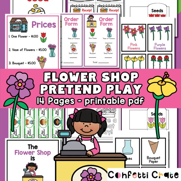 Flower Shop Pretend Play Printables, flower shop dramatic play, preschool printables, toddler activities, kindergarten