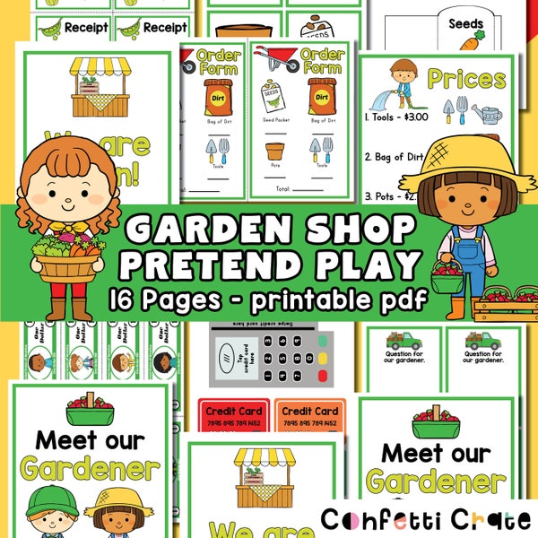 Garden Shop Pretend Play Printables, gardening dramatic play, play money, spring activities, toddler educational