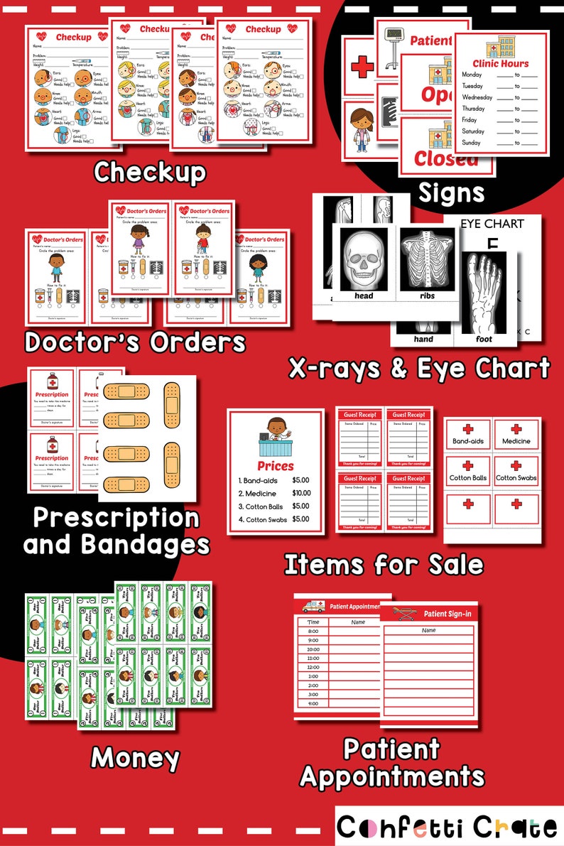 Doctor Pretend Play Printables, jeu dramatique de médecin, simulation d'hôpital, imprimables préscolaires, activités pour tout-petits, maternelle image 2