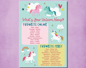 Unicorn Name Game what's your unicorn name game printable unicorn game unicorn party unicorn birthday game pdf file - instant download