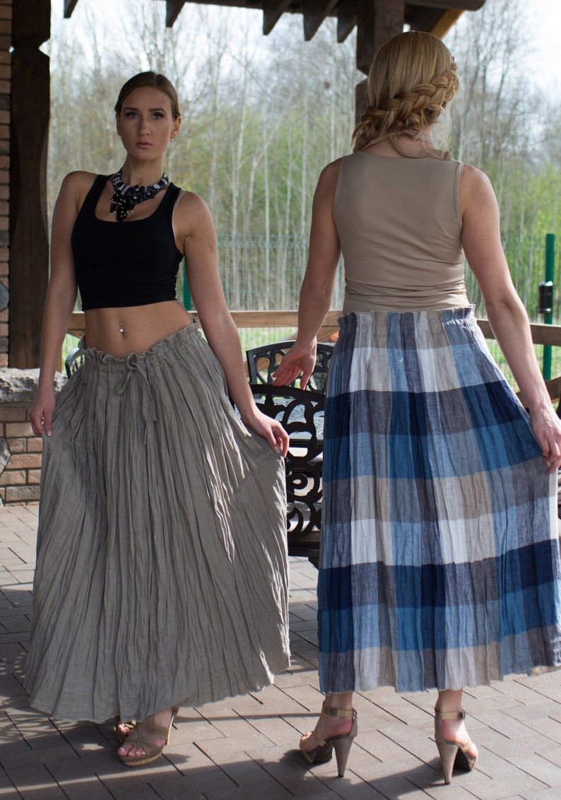 Maxi linen pleated skirt in freestyle style paper bag style LINDA 7