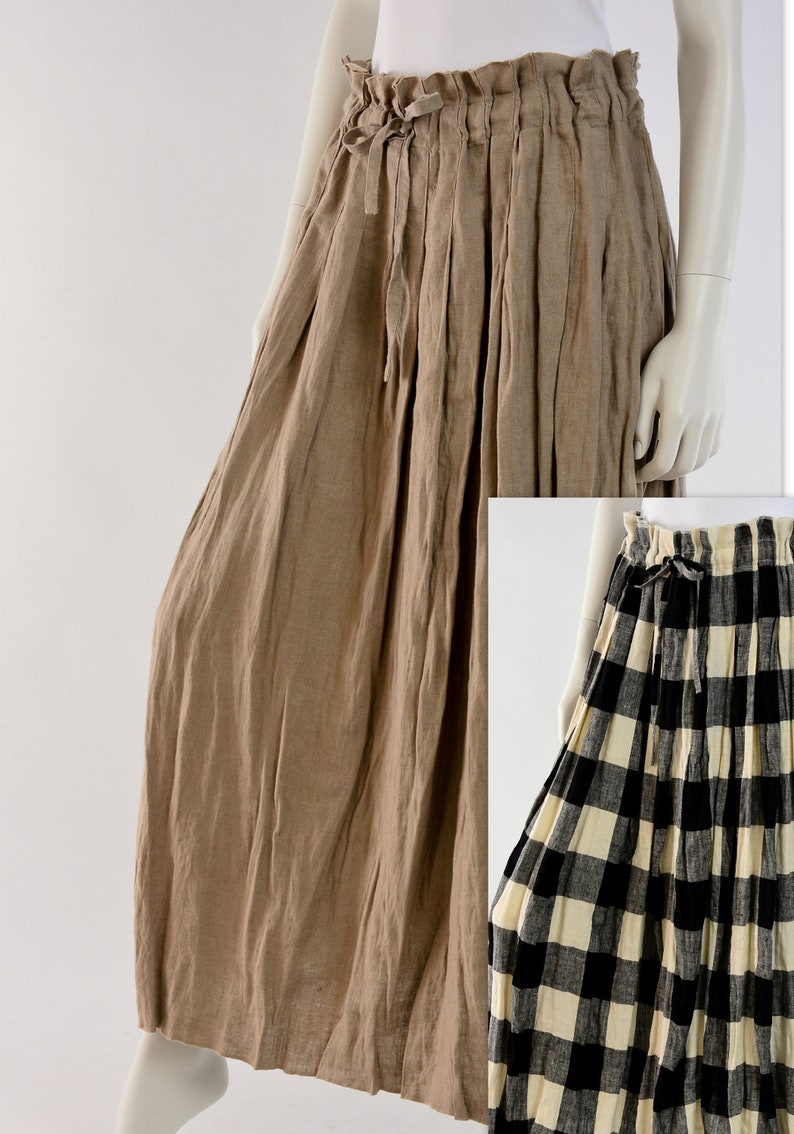 Maxi linen pleated skirt in freestyle style paper bag style LINDA 7