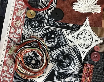 Halloween Tarot Fabric Kit: Vintage Slow Stitch Collage Art