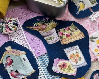Garden Birds Travel Slow Stitch Kit: Fabric, Lace, Buttons, Wool Journal