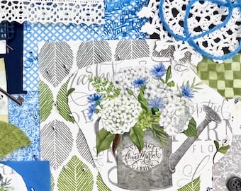 Slow Stitch Kit Watering Can Hydrangea Farm Fabric Pack for Hand Sewing