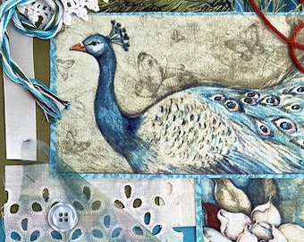 Slow Stitch Fabric Pack Peacock Bird Junk Journal Sewing
