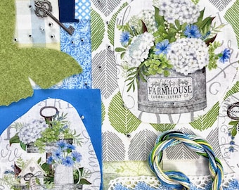 Slow Stitch Kit Hydrangea Farm Fabric Pack for Junk Journaling