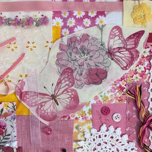 Slow Stitch Kit Fabric Pack Sunny Butterflies Meditative Mending Wabi Sabi
