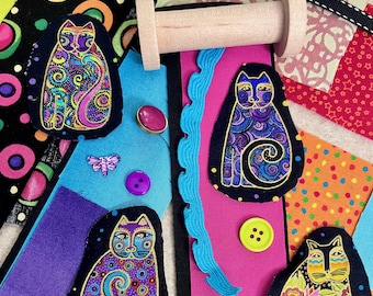 Snippet Spool Artsy Cats Slow Stitch Kit: Bobbin Colorful Mixed Media Collage