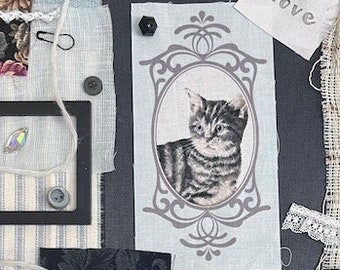 Cat #6 Stitch Kit Fabric Pack Kitty Junk Journal Hand Sew Embroidery
