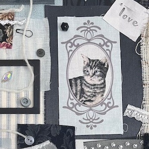 Cat #6 Stitch Kit Fabric Pack Kitty Junk Journal Hand Sew Embroidery