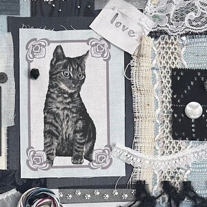 Cat #3 Stitch Kit Fabric Pack Kitty Junk Journal Hand Sew Embroidery