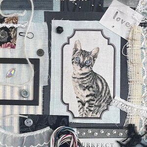 Cat #1 Stitch Kit Fabric Pack Kitty Junk Journal Hand Sew Embroidery
