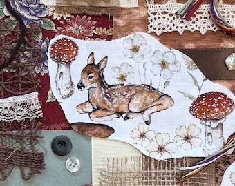 Fawn Resting Slow Stitch Kit Fabric Pack Junk Journal Multi Media