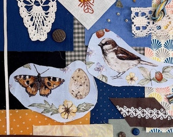 DIY Sparrow and Butterfly Needlebook Kit Make Your Own Slowstitch Handsew Bird