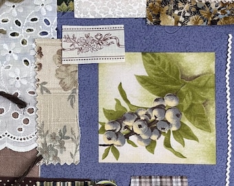 Summer Slow Stitch Kit Fabric Pack Blueberries Hand Stitching Junk Journal Bundle Hand Sew