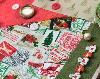 Slow Stitch Junk Journal Christmas Travels with Vintage Fabric Pack Bundle