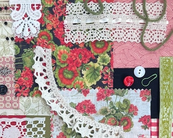 Geranium Slow Stitch Fabric Pack Handsew Embroidery Junk Journal