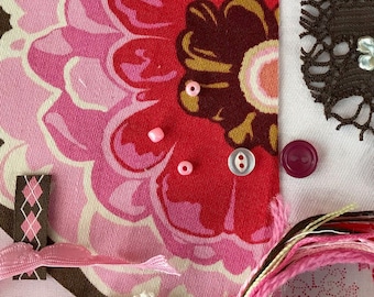 Pink Flower Fabric Pack Hand Stitching Junk Journal Art Collage Slow Stitch Kit
