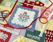 Slow Stitch Fabric Pack German Folk Images with Vintage Fabrics Hand Stitching Wabi Sabi Art Collage Crazy Quilt