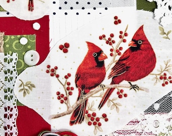 Slow Stitch Kit Fabric Pack Cardinal Hand Stitching Junk Journal Bundle Hand Sew