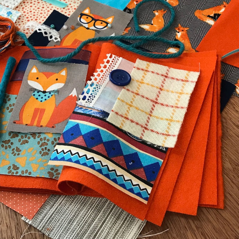 Slow Stitch Fabric Pack Foxy Friends Junk Journal Art Collage Multimedia
