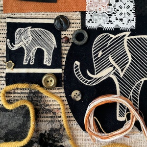Slow Stitch Kit Fabric Pack Elephants Mama & Baby Junk Journal Mixed Media Collage Art