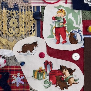 Vintage Christmas Slow Stitch Kit Fabric Pack Sally Kittens Christmas Morning Primer 30&#39;s