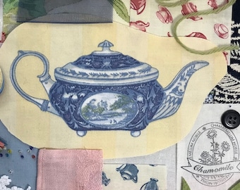 Blue Teapot Slow Stitch Kit Fabric Pack Bundle Hand Stitching Junk Journal Mixed Media