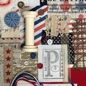 Slow Stitch Kit Air Mail Red White Blue Spool Pack Snippet Roll Mixed Media Collage Art Bobbin