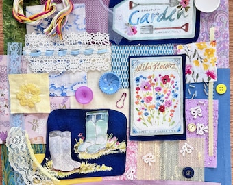 Garden Boots Slow Stitch Kit Fabric Complete Pack Junk Journal