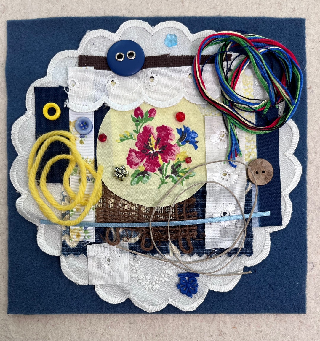 Vintage Doily Slow Stitch Fabric Pack Bundle Art Collage Multimedia