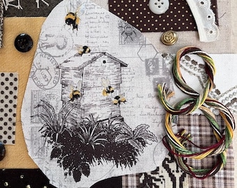 Fall Bee Hive Slow Stitch Kit Fabric Pack Honeybees Collage Junk Journal