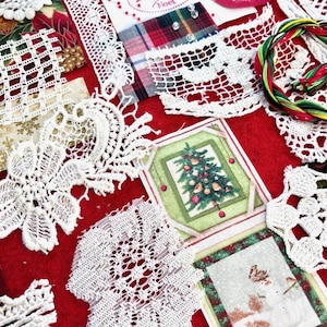 Christmas Mini Journal + Fabric Pack Slow Stitch Kit Junk Journal Mixed Media Collage