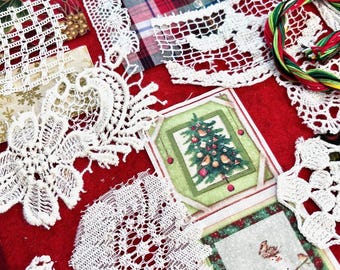 Christmas Mini Journal + Fabric Pack Slow Stitch Kit Junk Journal Mixed Media Collage