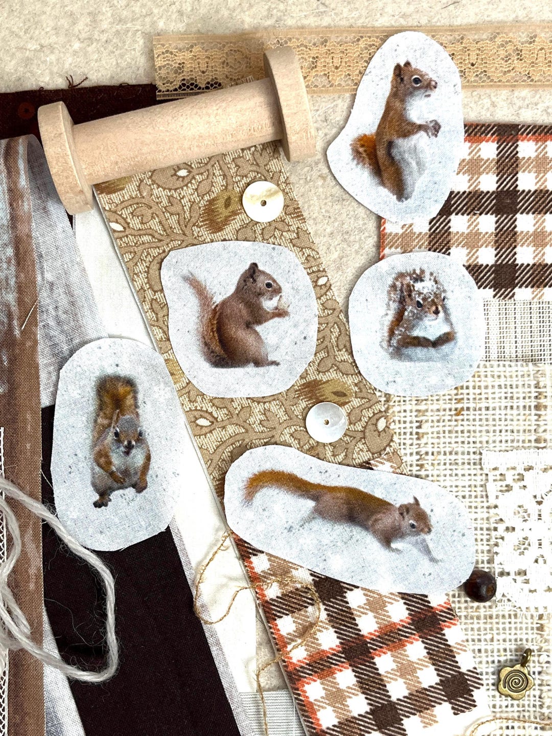 Spooling Squirrel Snippet Spool Squirrels Slow Stitch Kit Pack Roll Mixed Media Collage ...