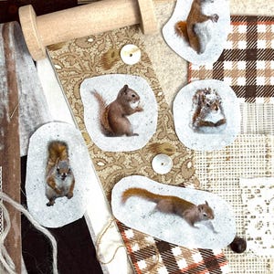Snippet Spool Squirrels Slow Stitch Kit Pack Roll Mixed Media Collage Art Bobbin