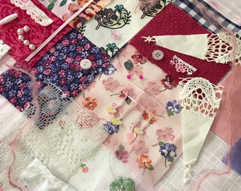 Slow Stitch Kit Fabric Pack PINK! Junk Journal Mixed Media Collage Art