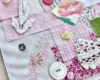 Embroidered Pink Daisy Hankie Slow Stitch Kit: Fabric Pack Bundle