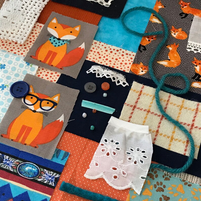 Slow Stitch Fabric Pack Foxy Friends Junk Journal Art Collage Multimedia