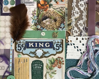 Slow Stitch Fabric Pack Nest & King Junk Journal Multimedia Collage Tags