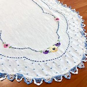 Finished  40" Table Runner Vintage Hand Embroidery Flowers Dresser Scarf