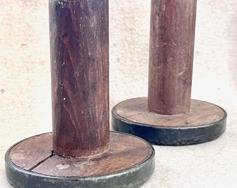 Vintage Wooden Spool Candle Holder Industrial Bobbin