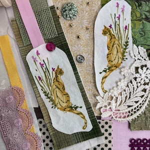 Snippet Spool Summer Cats Slow Stitch Kit Pack Roll Mixed Media Collage Art Bobbin
