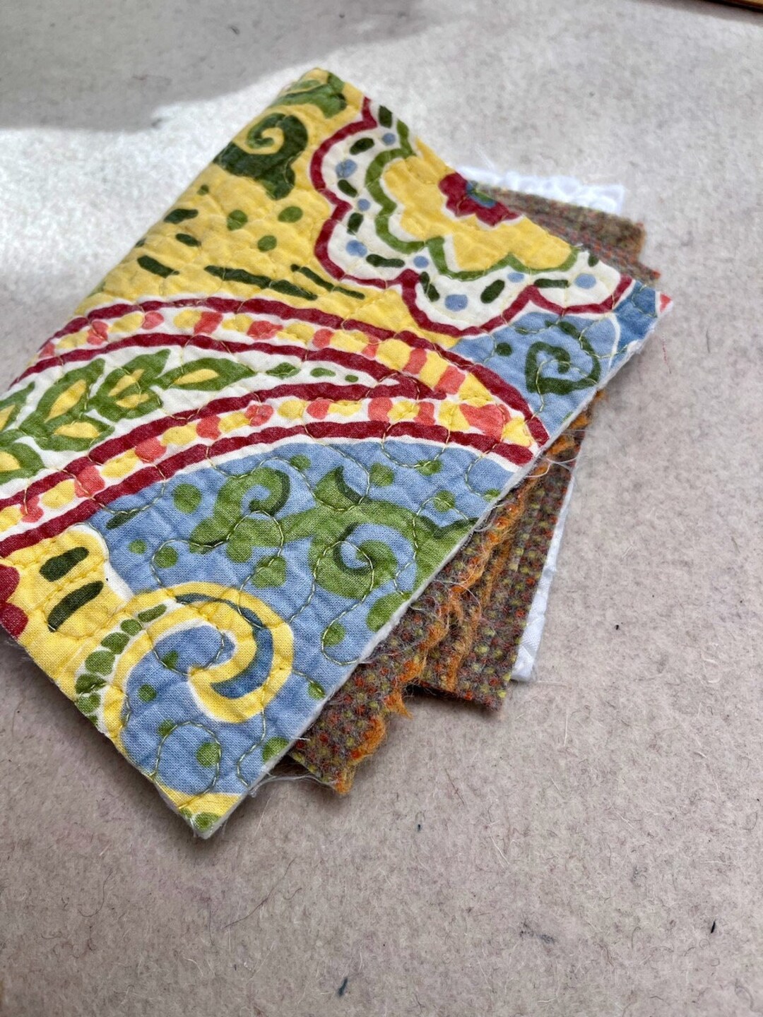 Fall Fun Bright Cutter Quilt With Felt Wool Journal for Slow Stitch